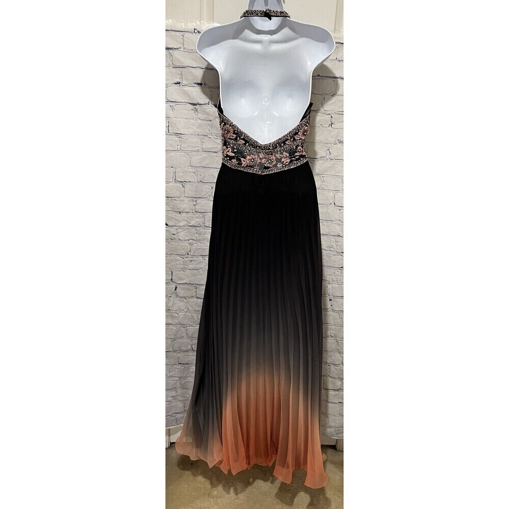 Gray and peach beaded bodice halter prom formal gown dress ombre Size 2/4 - Picture 5 of 7